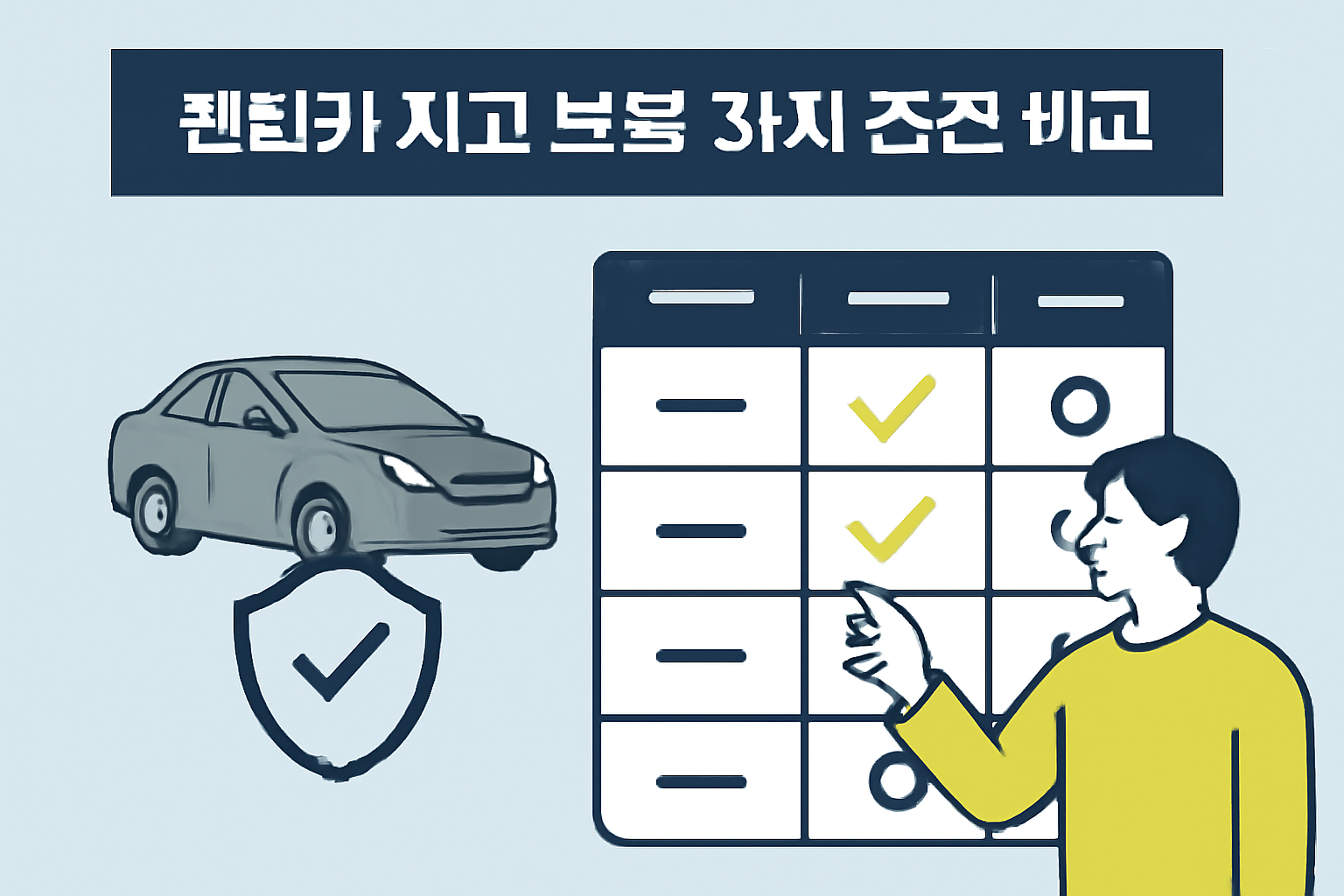 렌터카 업체 면책제도와 별도 자차보험 및 미가입 조건 비교표