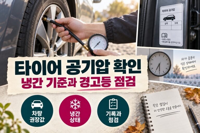 타이어 공기압 확인: 차량 권장값과 냉간 기준, 경고등 점검