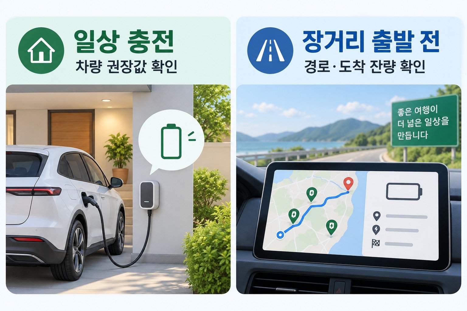 일상 충전 권장값과 장거리 경로·도착 잔량 확인의 구분